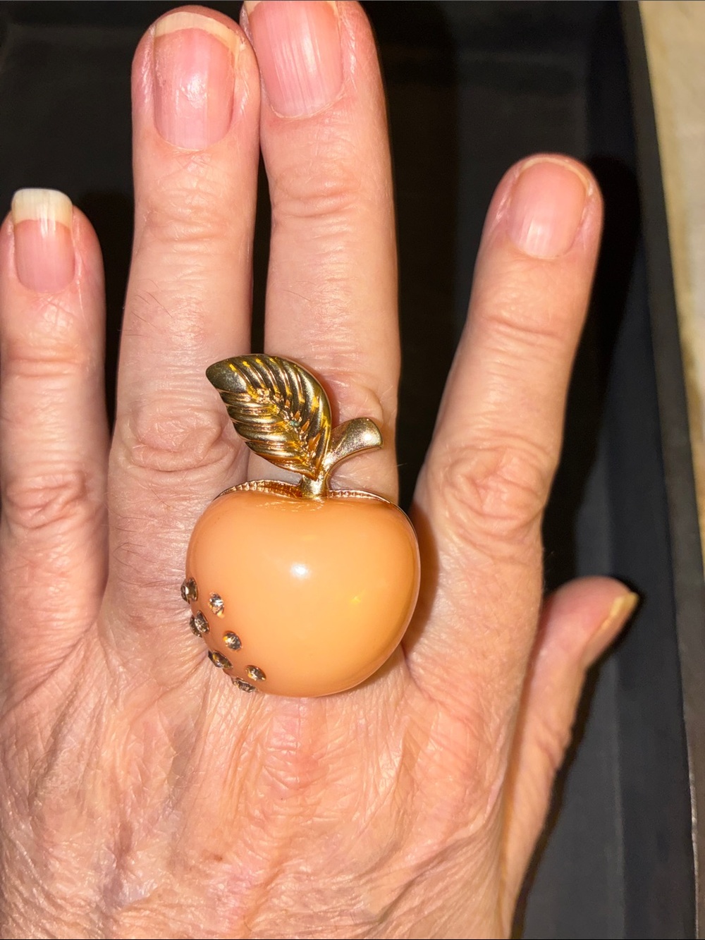 Apple Crystal-Embellished Gold-Tone Statement Stretch Ring
